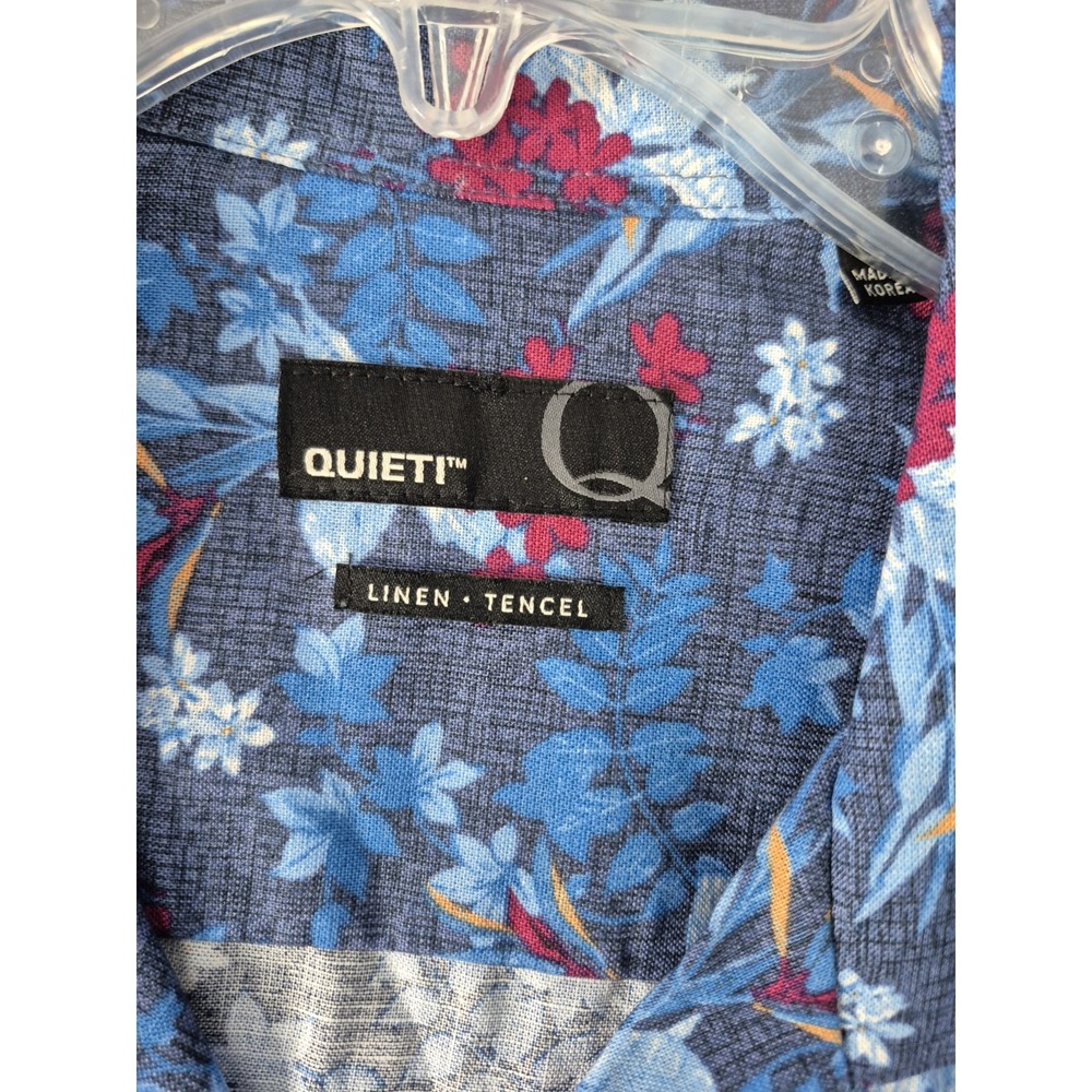 Quieti Mens Linen Tencel Camp Collar Floral Tropical Shirt Size L Blue NWT $110 - Picture 8 of 12